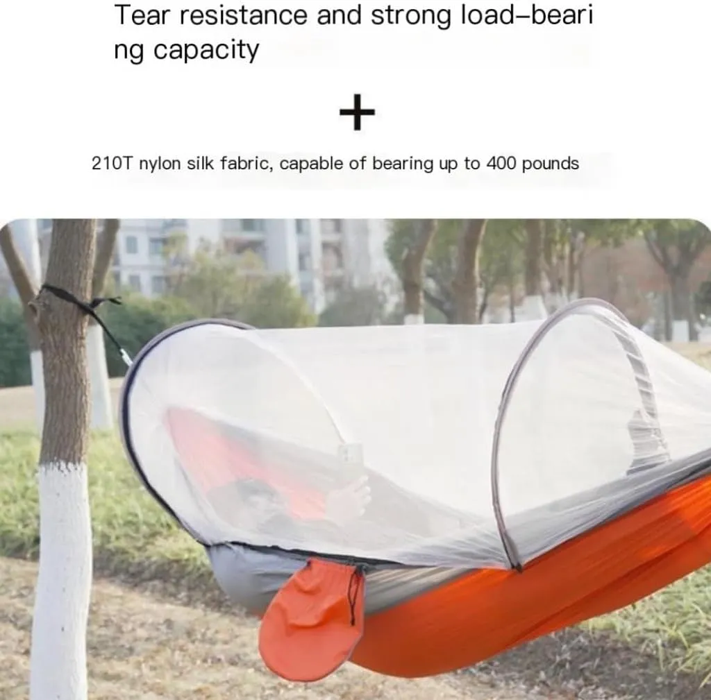 Hamock Outdoor Camping Anti-Rollover Nylon Hammock with Mosquito Net Automatic Quick-Opening Mosquito Net Hammock Hanmock(Blue)