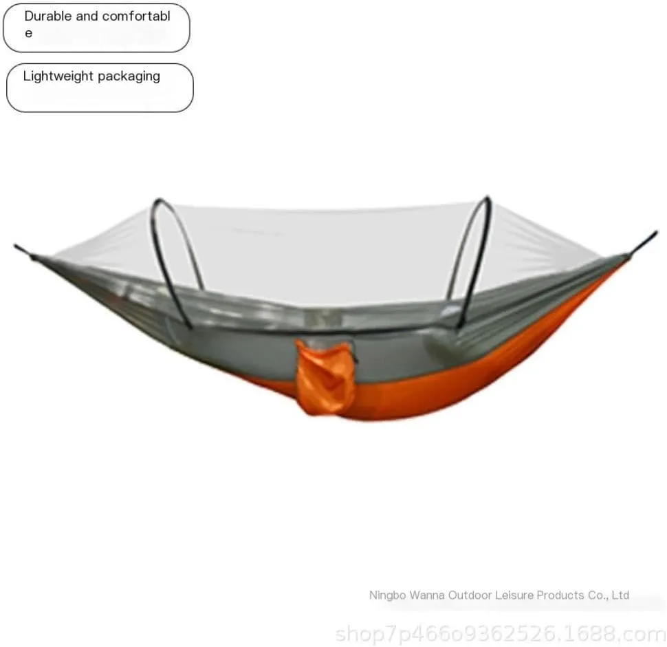 Hamock Outdoor Camping Anti-Rollover Nylon Hammock with Mosquito Net Automatic Quick-Opening Mosquito Net Hammock Hanmock(Blue)