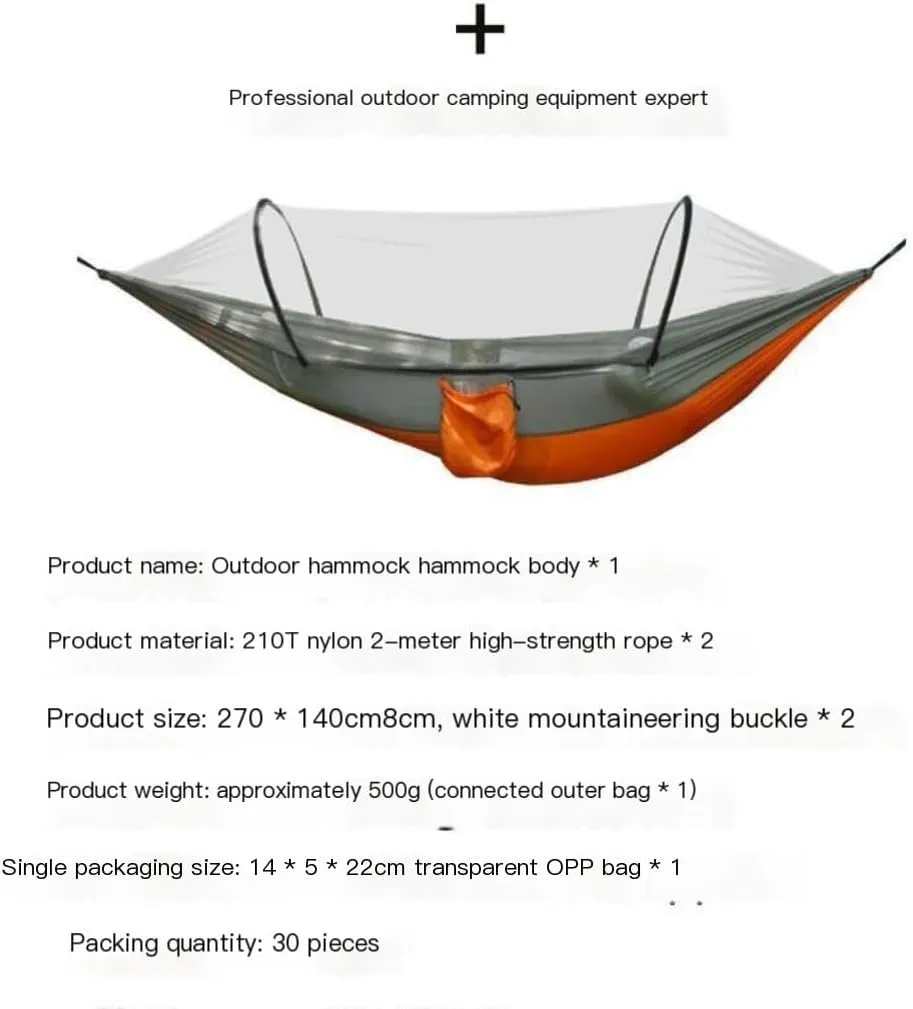 Hamock Outdoor Camping Anti-Rollover Nylon Hammock with Mosquito Net Automatic Quick-Opening Mosquito Net Hammock Hanmock(Blue)