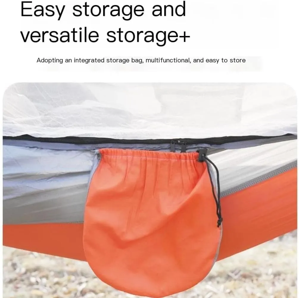 Hamock Outdoor Camping Anti-Rollover Nylon Hammock with Mosquito Net Automatic Quick-Opening Mosquito Net Hammock Hanmock(Blue)