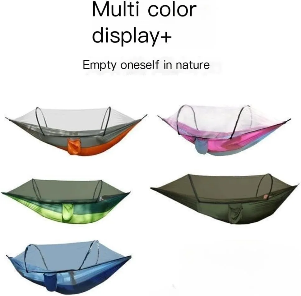 Hamock Outdoor Camping Anti-Rollover Nylon Hammock with Mosquito Net Automatic Quick-Opening Mosquito Net Hammock Hanmock(Blue)