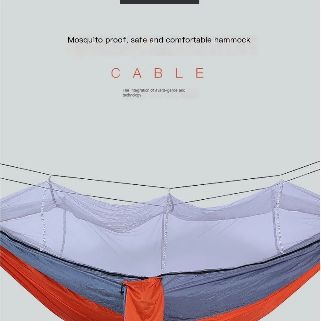 Hamock Outdoor Fully Automatic Quick-Opening Hammock with Mosquito Net, Outdoor Nylon Cloth Camping Pole Hammock Hanmock(Blue)