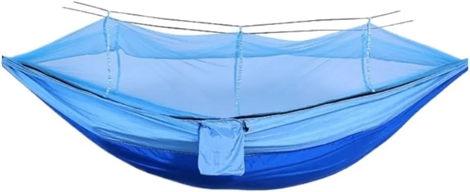 Hamock Outdoor Fully Automatic Quick-Opening Hammock with Mosquito Net, Outdoor Nylon Cloth Camping Pole Hammock Hanmock(Blue)