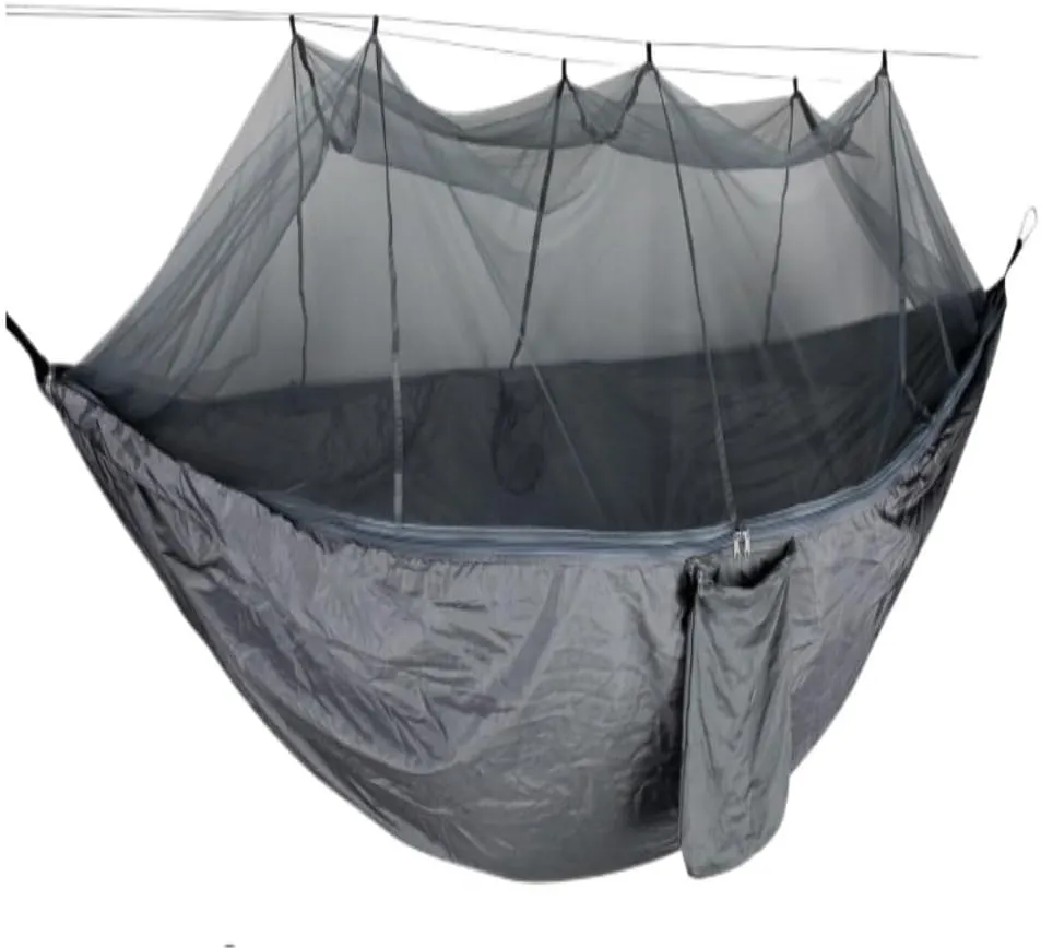 Hamock Outdoor Mosquito Net Hammock Anti-Mosquito Anti-Rollover Nylon Camping Outdoor Portable Swing Hammock Hanmock(Gray)