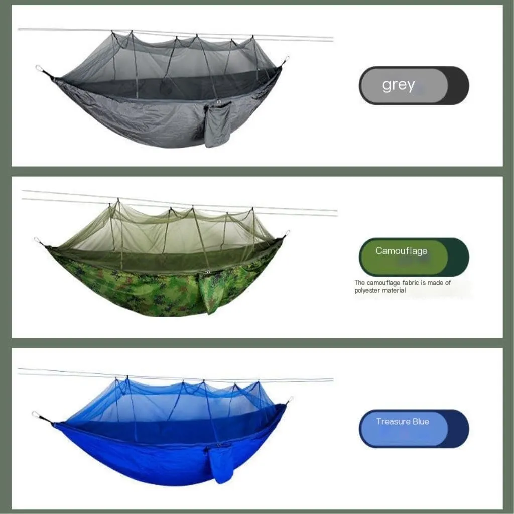 Hamock Outdoor Mosquito Net Hammock Anti-Mosquito Anti-Rollover Nylon Camping Outdoor Portable Swing Hammock Hanmock(Gray)