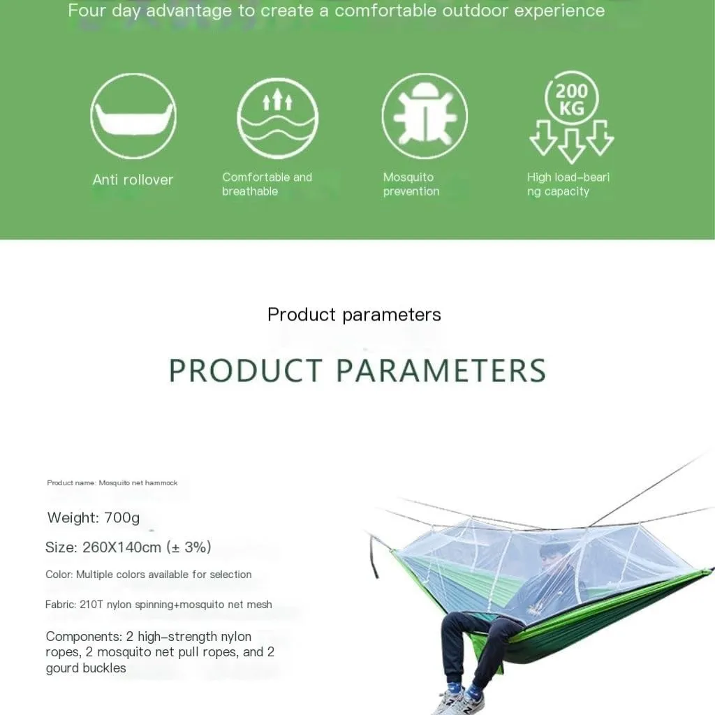 Hamock Outdoor Mosquito Net Hammock Nylon Spun Indoor and Outdoor Hammock Portable Camping Outdoor Supplies Hanmock(A)