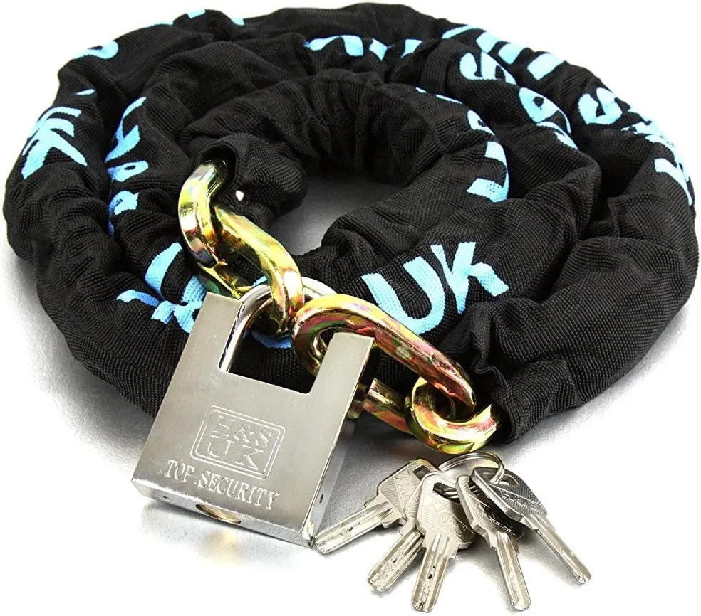 H&S Heavy Duty Bike Chain Lock - 10mm x 2m - Anti Theft Motorcycle and Bicycle Security Chain and Padlock with 5 Key Set