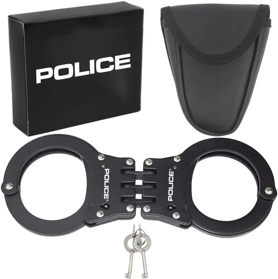 Handcuffs – Heavy Duty Police Grade Professional Steel Hand Cuffs, Double Lock Metal Black Finish for Security & Personal Safety