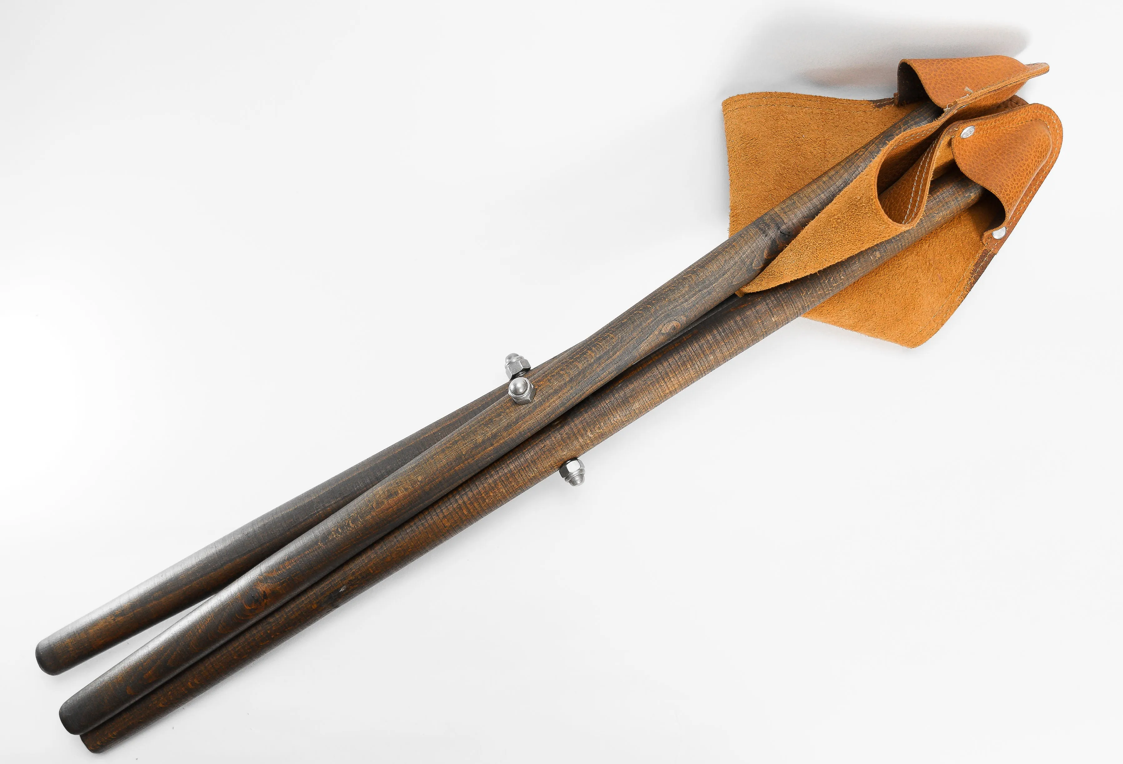 Handmade Leather and Wood Walk Stool for Adventure and Picnic