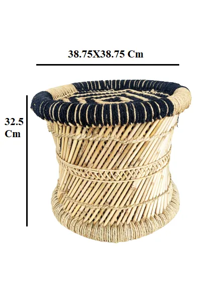 Handmakers Black Beige Bamboo bar Stool with Natural Jute
