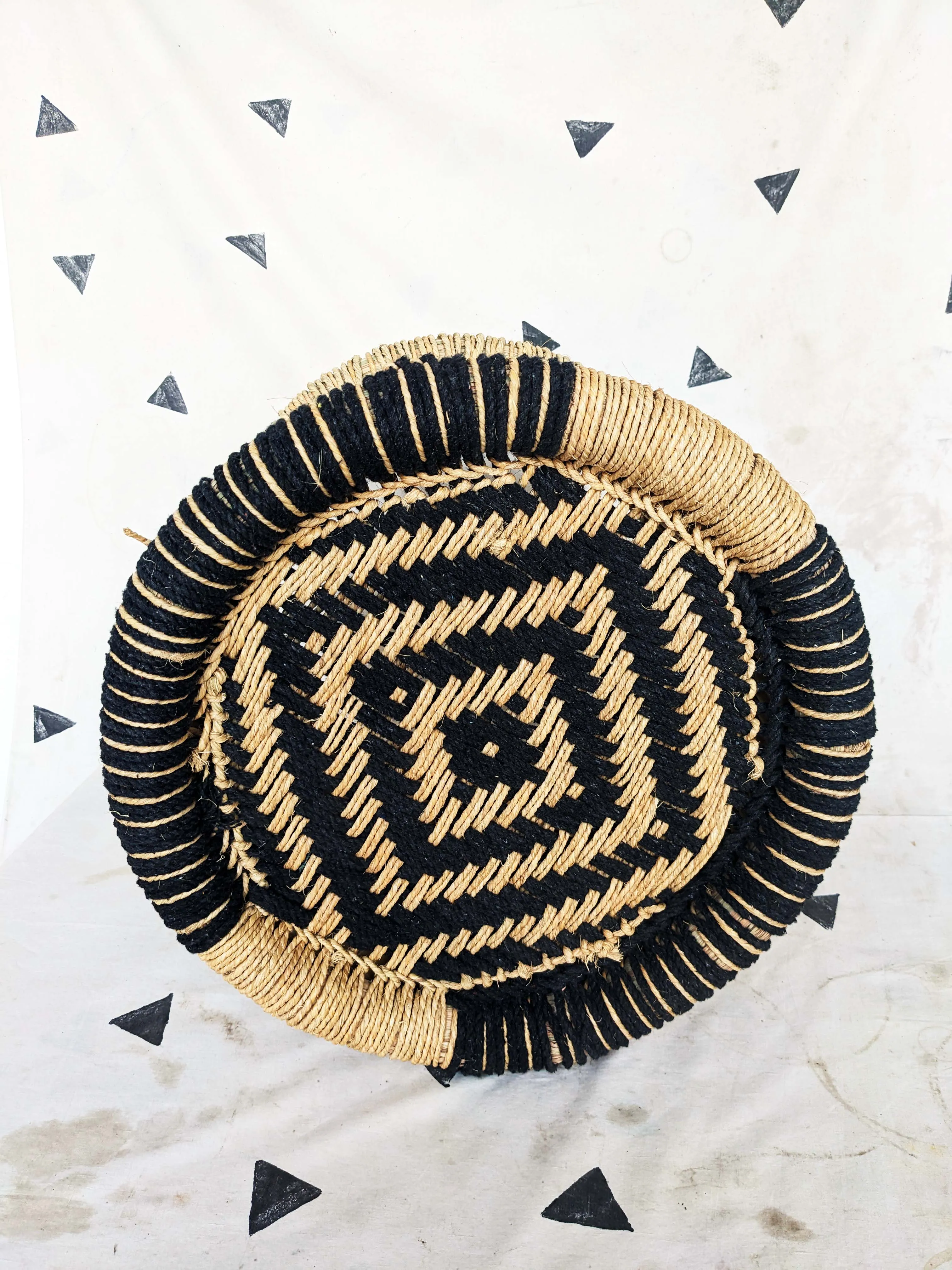 Handmakers Black Beige Bamboo bar Stool with Natural Jute