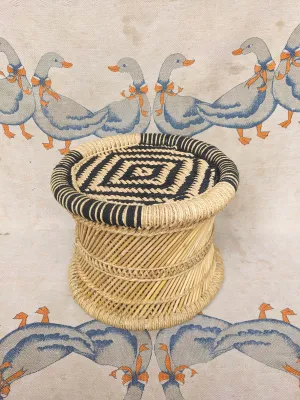 Handmakers Black Beige Bamboo bar Stool with Natural Jute