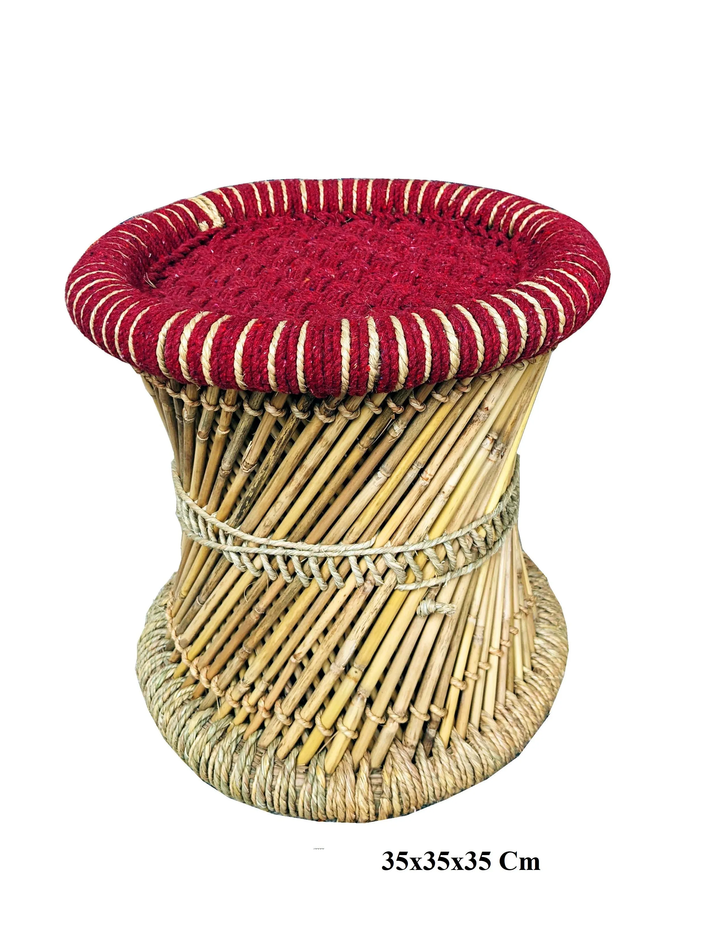 Handmakers Natural Red Cotton Bamboo Mudda Stool