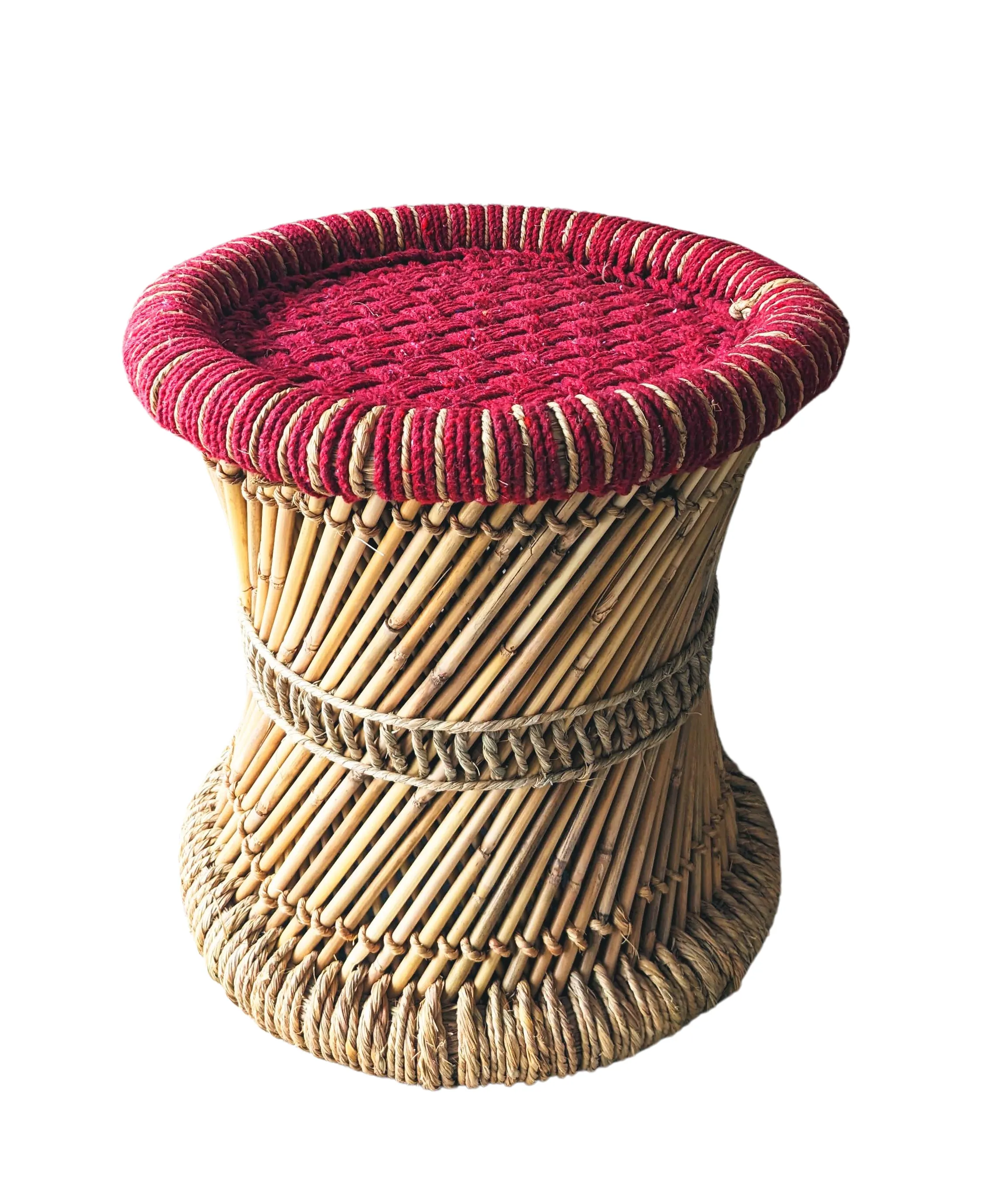 Handmakers Natural Red Cotton Bamboo Mudda Stool
