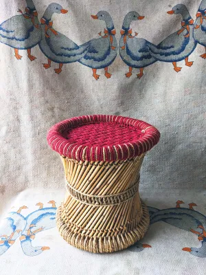 Handmakers Natural Red Cotton Bamboo Mudda Stool