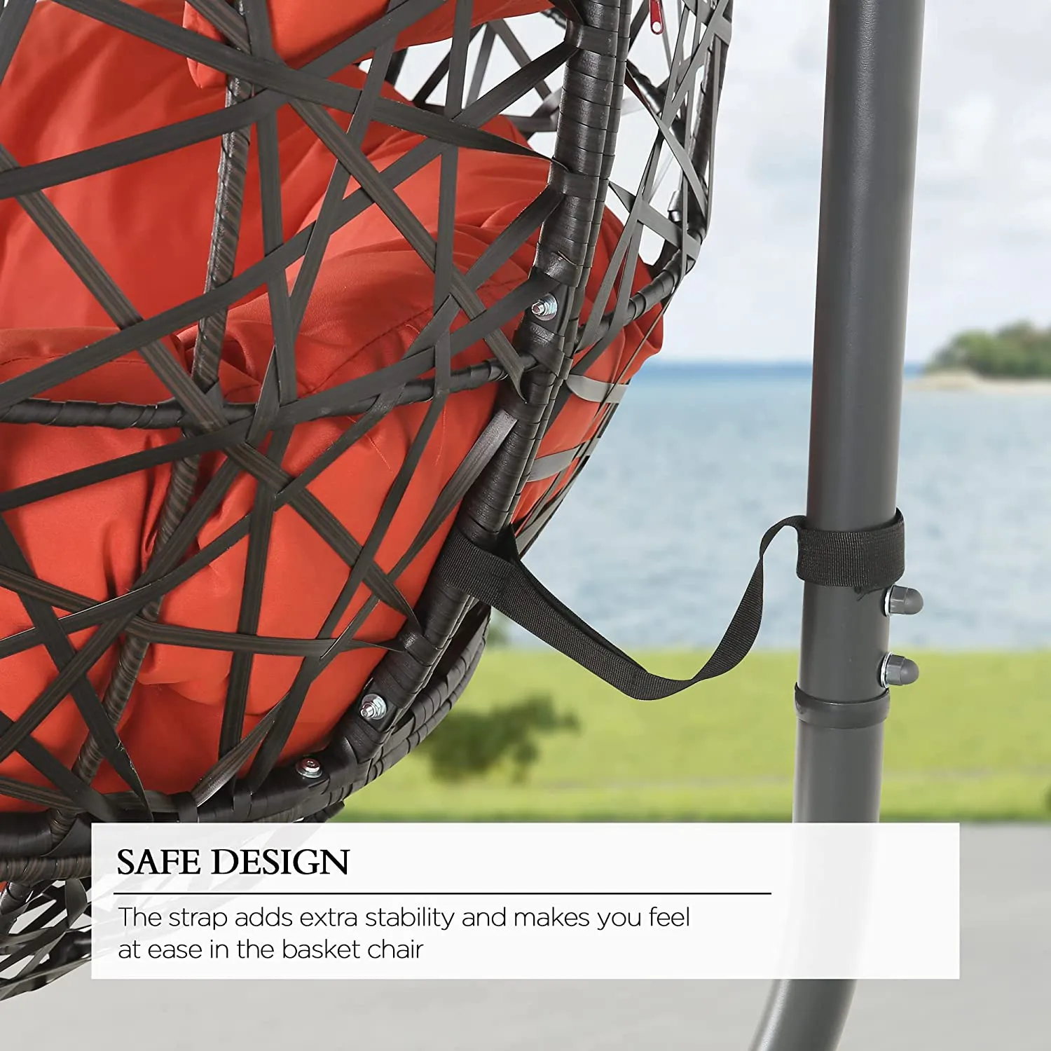 Hanging Egg Chair Outdoor Indoor Patio Swing Chair with UV Resistant Cushion Wicker Rattan