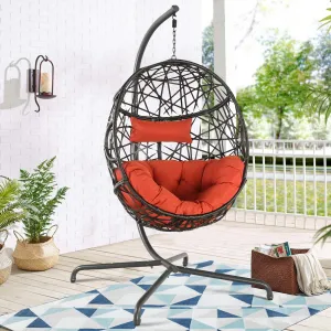 Hanging Egg Chair Outdoor Indoor Patio Swing Chair with UV Resistant Cushion Wicker Rattan
