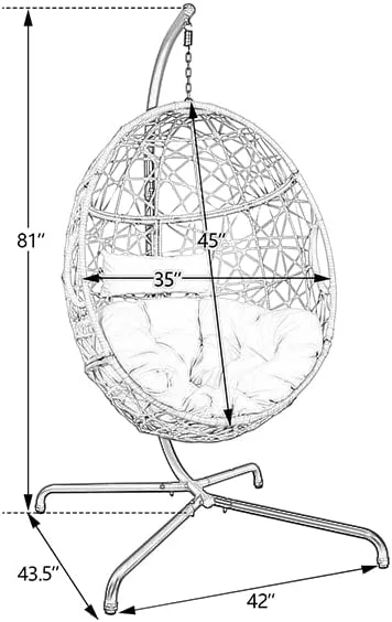 Hanging Egg Chair Outdoor Indoor Patio Swing Chair with UV Resistant Cushion Wicker Rattan