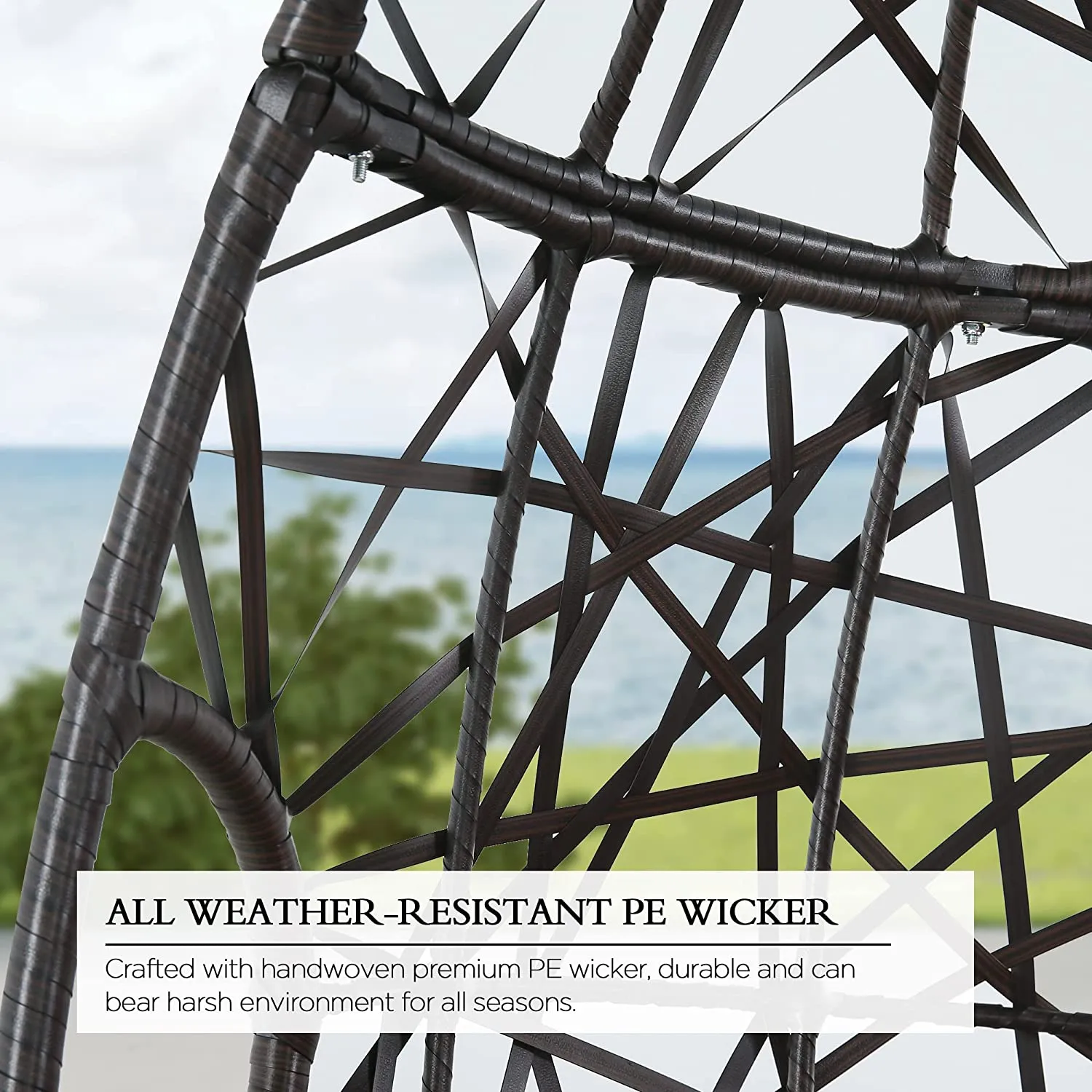 Hanging Egg Chair Outdoor Indoor Patio Swing Chair with UV Resistant Cushion Wicker Rattan