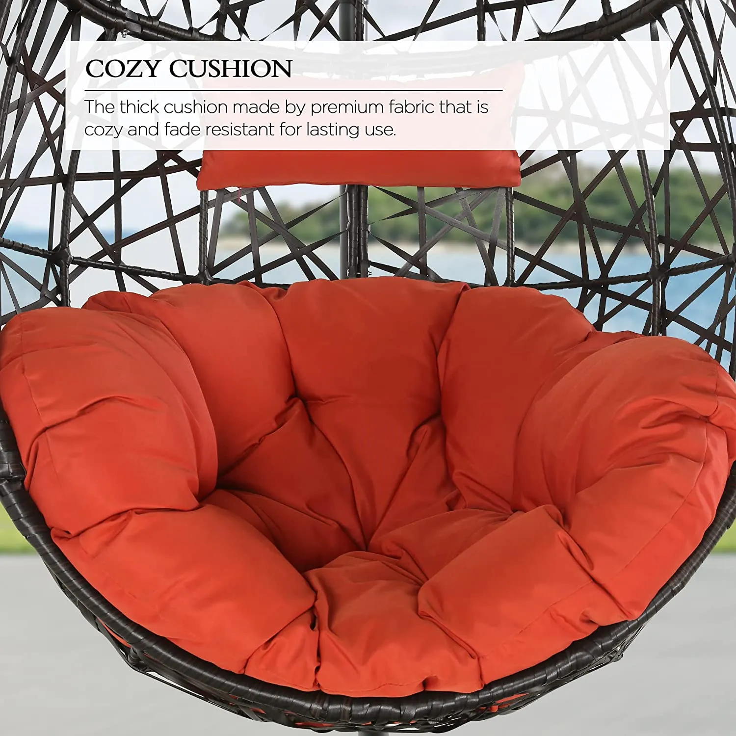 Hanging Egg Chair Outdoor Indoor Patio Swing Chair with UV Resistant Cushion Wicker Rattan