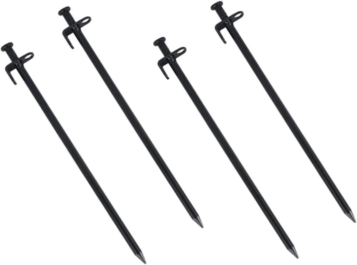 Happyyami 4Pcs Heavy Duty Steel Tent Stakes Non Camping Pegs for Outdoor Activities Durable Portable Design for Hiking Family Trips and Mountaineering