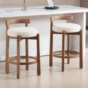 HEAH-YO Mid Century Modern Bar Stools Set of 2, 26.5" Counter Stools with Back, Linen Upholstered Barstools with Solid Wood Legs Bar Chairs for Kitchen Island Dining Room, Beige