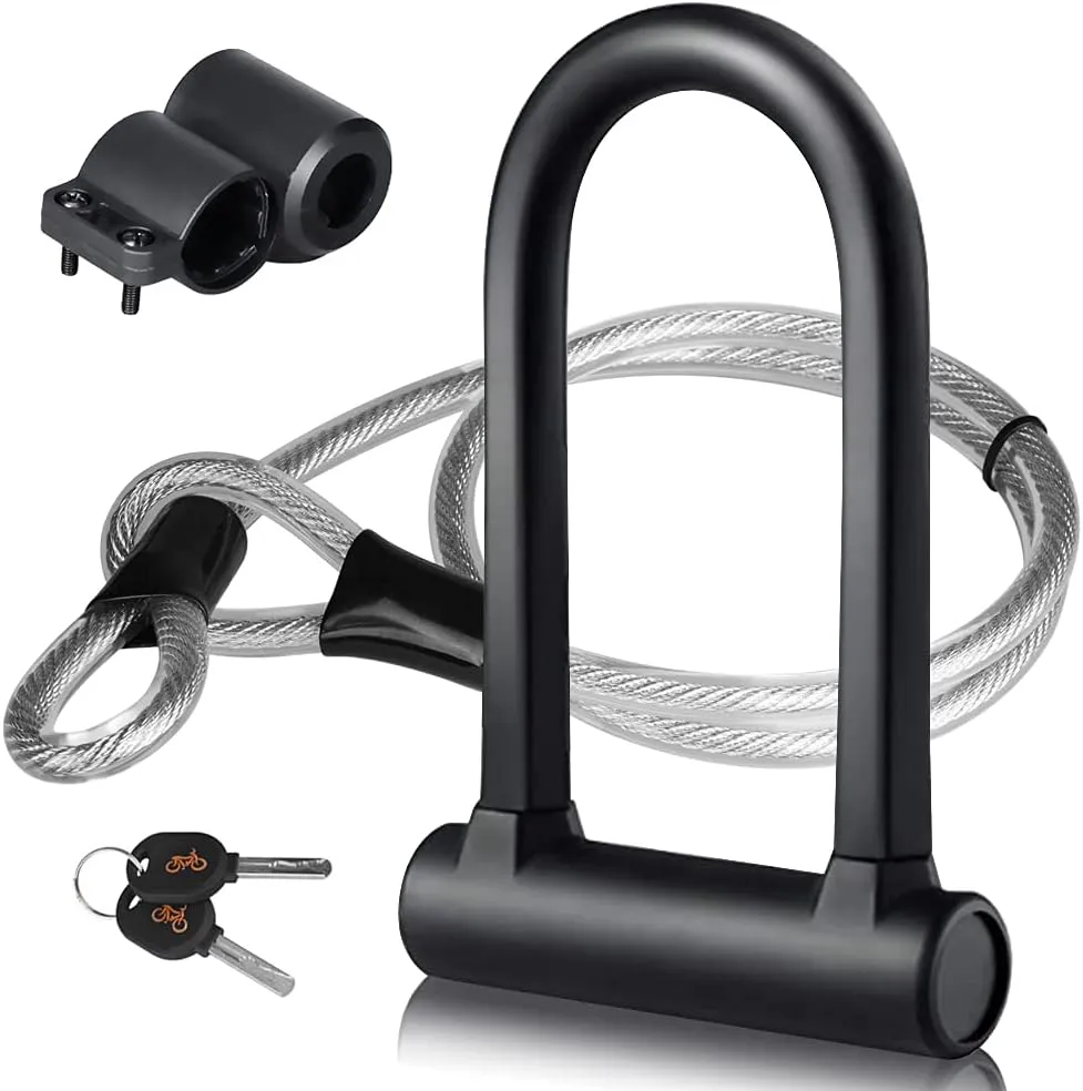 Heavy Duty Bike U Lock with 4ft Flex Bike Cable and Sturdy Mounting Bracket - 16mm, White