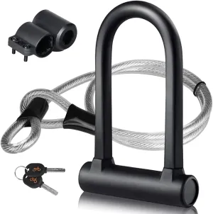 Heavy Duty Bike U Lock with 4ft Flex Bike Cable and Sturdy Mounting Bracket - 16mm, White