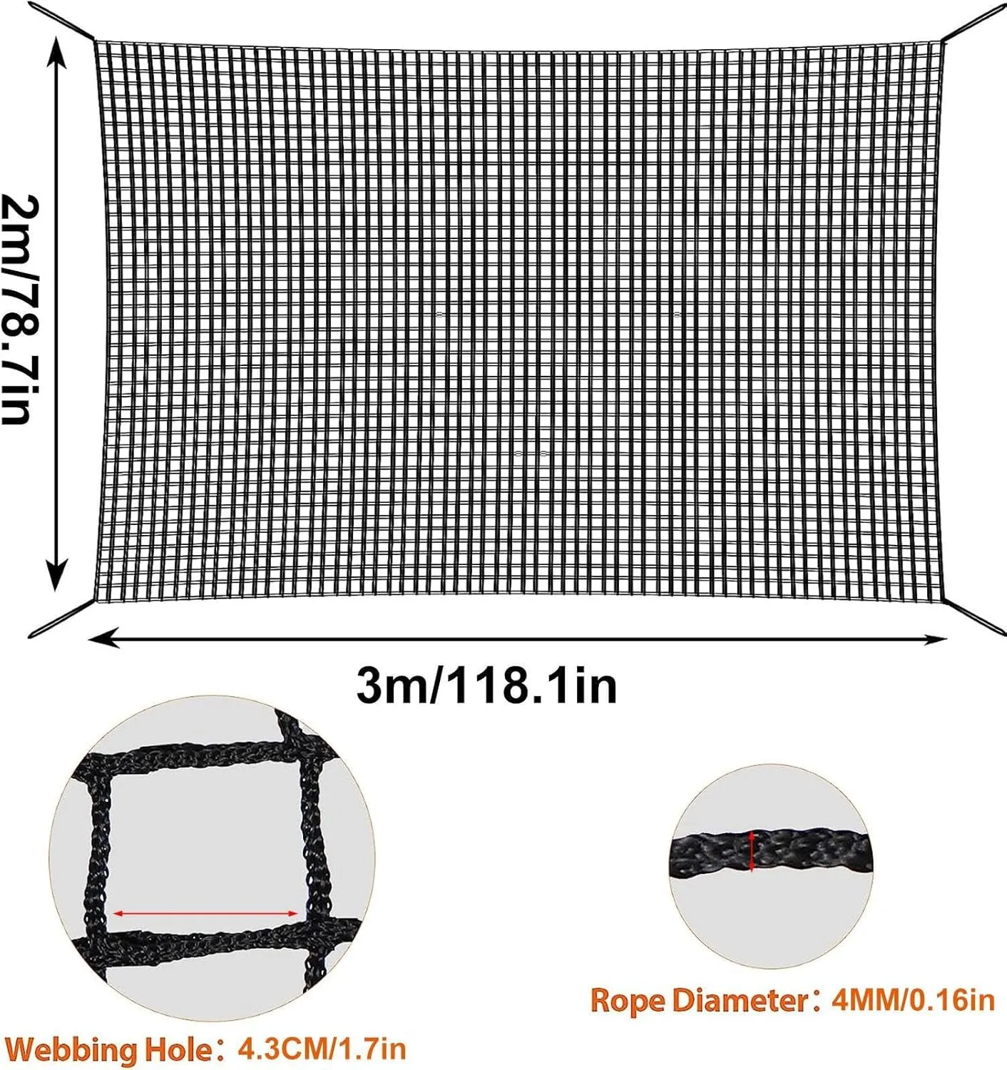 Heavy-Duty Climbing Net, Hammock Cargo Net, Playground Climbing Net, Tough Playground Safety, Anti Fall Protection Rope, Double Layered with 4 Extra Safety Hooks for Outdoor Rock Climbing