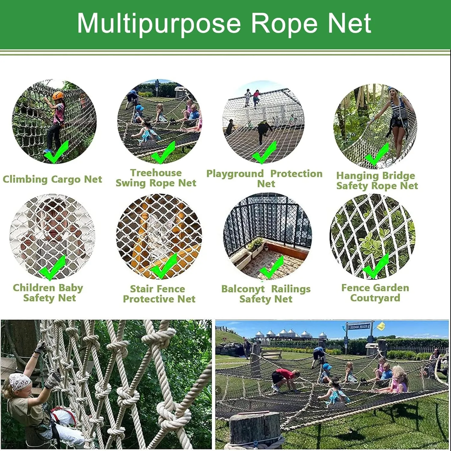 Heavy Duty Climbing Rope Cargo Net Tree House Outdoor Hammock Playground Net Safety Anti-Fall Fence Net Cargo Rope Ladder Truck Trailer Netting,2x7m(6.6x23ft)