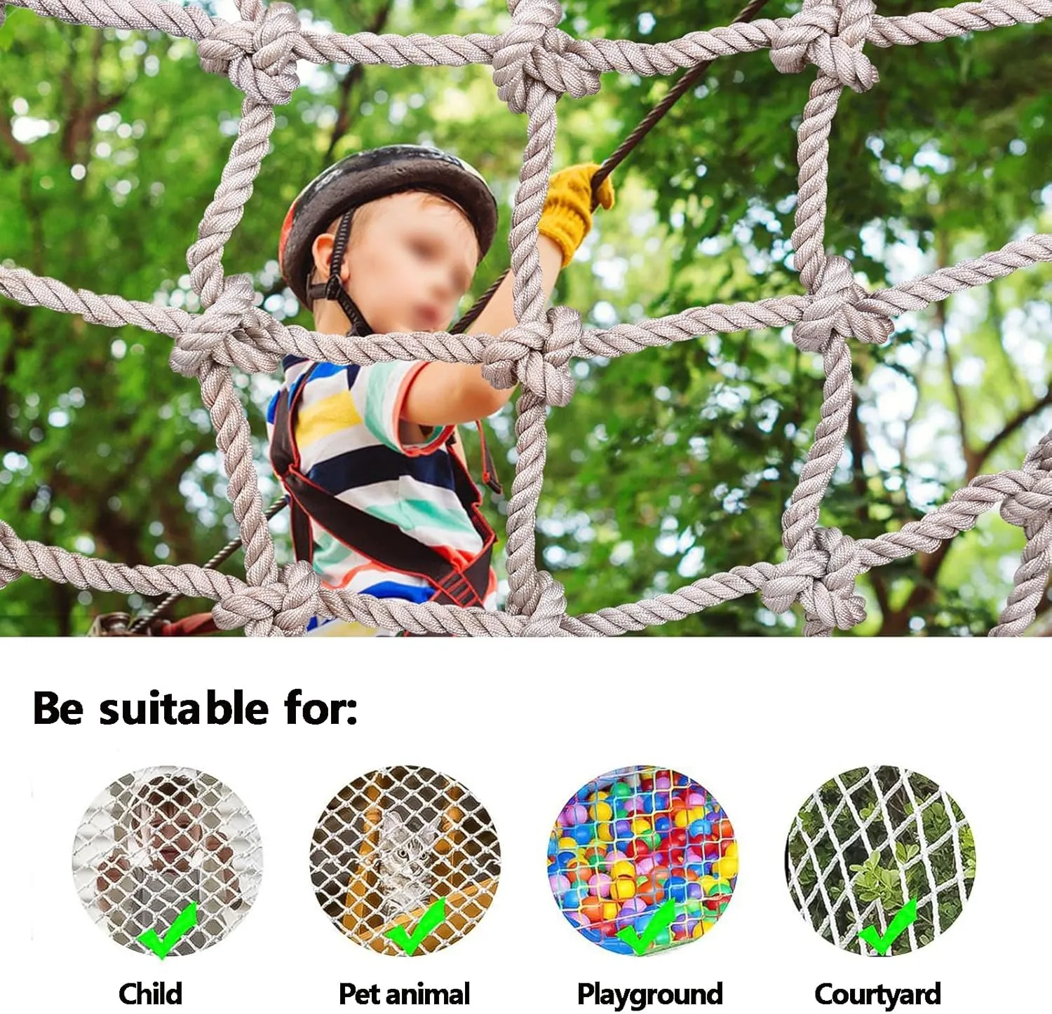 Heavy Duty Climbing Rope Net Safety Anti-Fall Fence Net for Indoor and Outdoor Backyard Nets Cargo Truck Trailer Mesh Hammock & Playground Net,1Mx1M(3.3FTx3.3FT)
