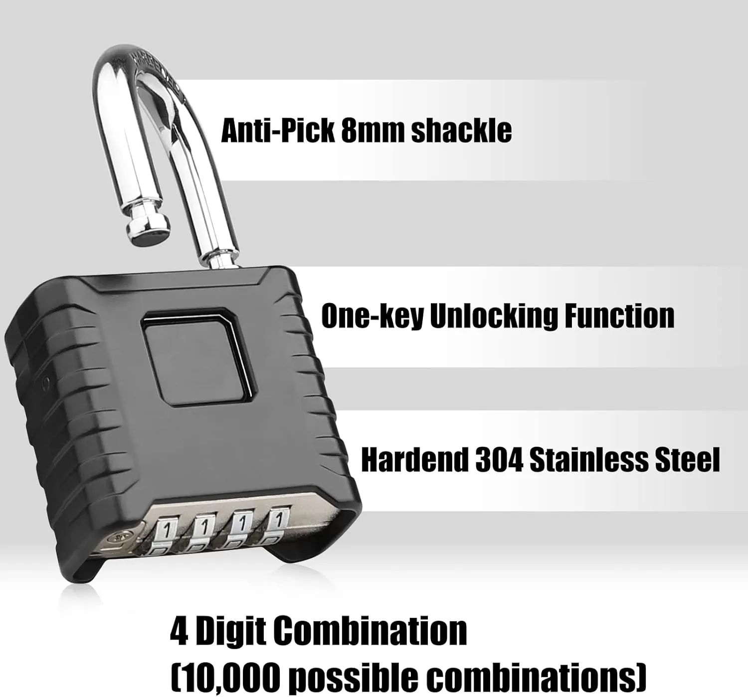 Heavy Duty Combination Padlock, Large Outdoor Padlock [One-Touch Unlocking] High Security Weatherproof, Design of Hidden Password Suitable for Locker, Home, School, Garage, Gate, Garden