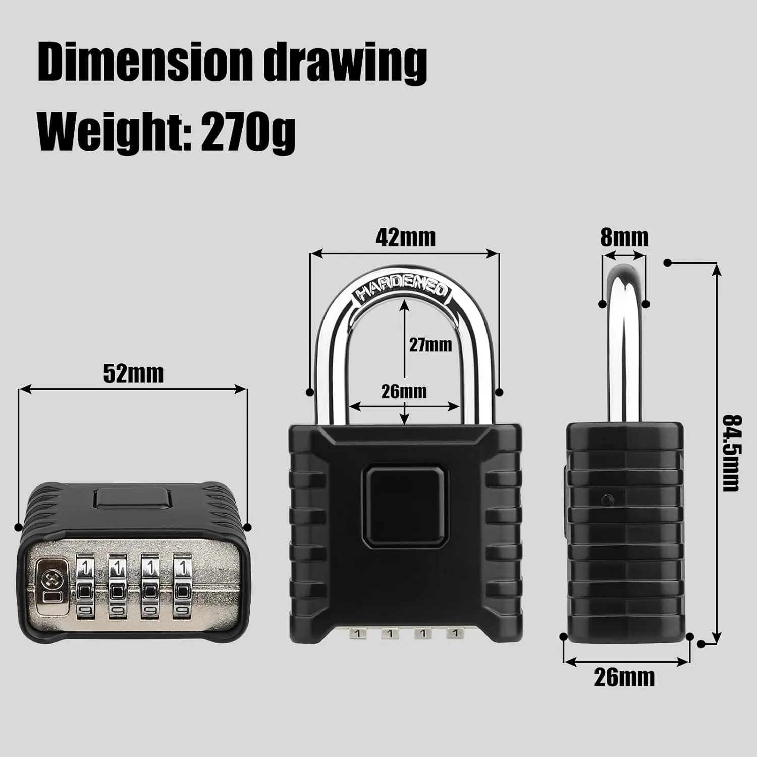 Heavy Duty Combination Padlock, Large Outdoor Padlock [One-Touch Unlocking] High Security Weatherproof, Design of Hidden Password Suitable for Locker, Home, School, Garage, Gate, Garden