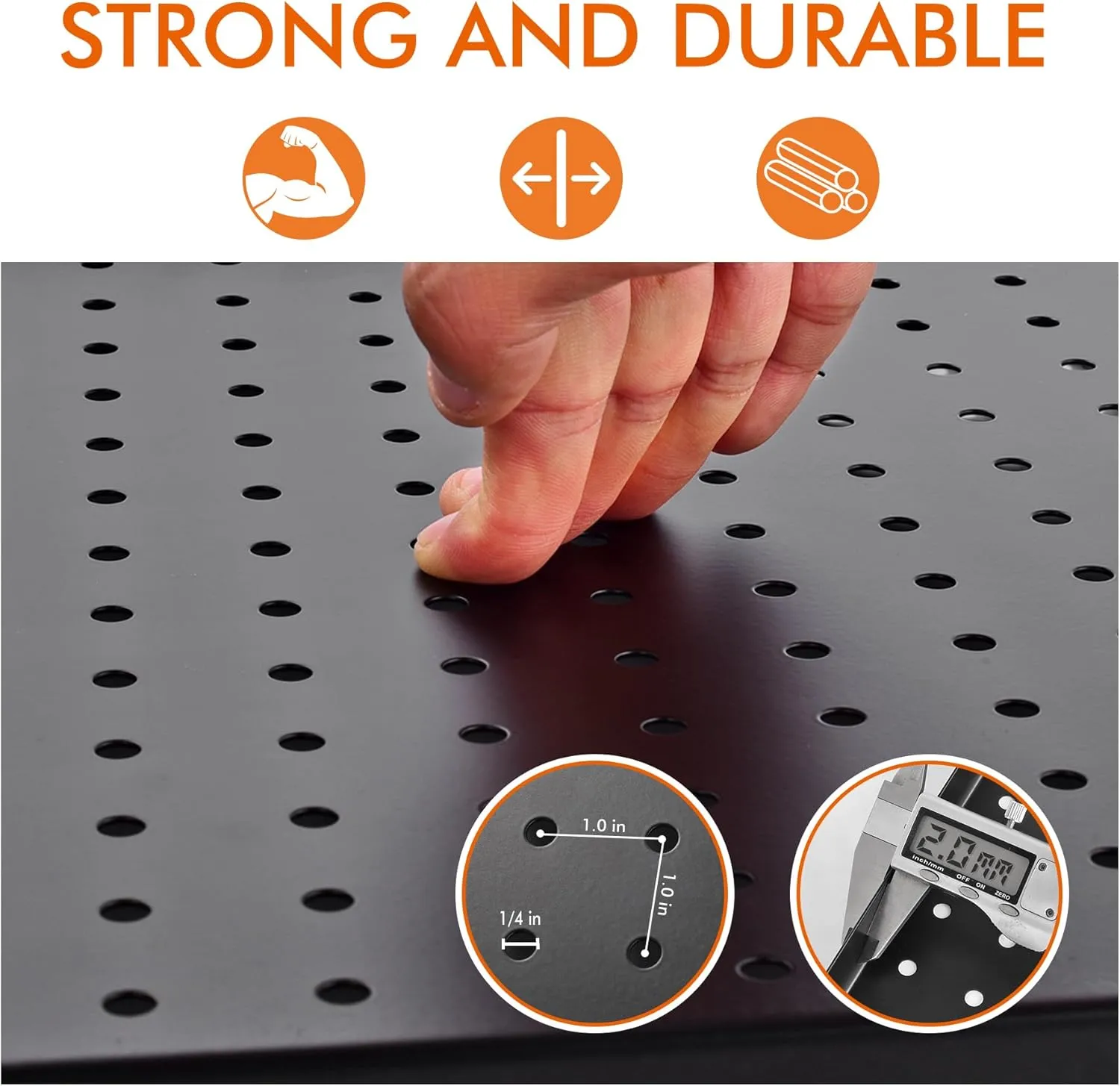 Heavy Duty Metal Pegboard Organizer - Wall Storage Steel Peg Board Panels Set 1/4 inch Round Holes 17"x13" 2 Pack Garage Craft Tool Display Hanging Rack Organization Kit with Mounting Hardware