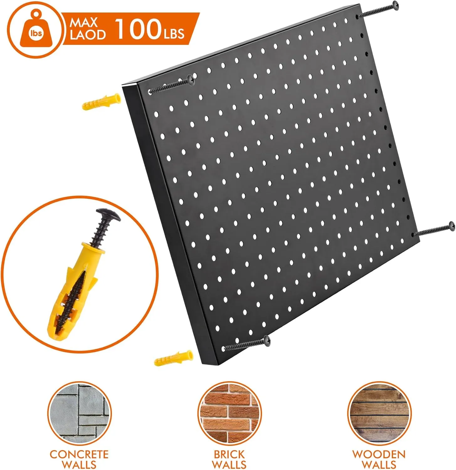 Heavy Duty Metal Pegboard Organizer - Wall Storage Steel Peg Board Panels Set 1/4 inch Round Holes 17"x13" 2 Pack Garage Craft Tool Display Hanging Rack Organization Kit with Mounting Hardware