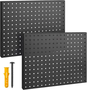Heavy Duty Metal Pegboard Organizer - Wall Storage Steel Peg Board Panels Set 1/4 inch Round Holes 17"x13" 2 Pack Garage Craft Tool Display Hanging Rack Organization Kit with Mounting Hardware