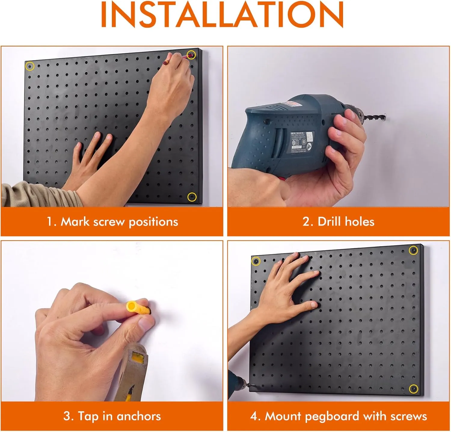 Heavy Duty Metal Pegboard Organizer - Wall Storage Steel Peg Board Panels Set 1/4 inch Round Holes 17"x13" 2 Pack Garage Craft Tool Display Hanging Rack Organization Kit with Mounting Hardware
