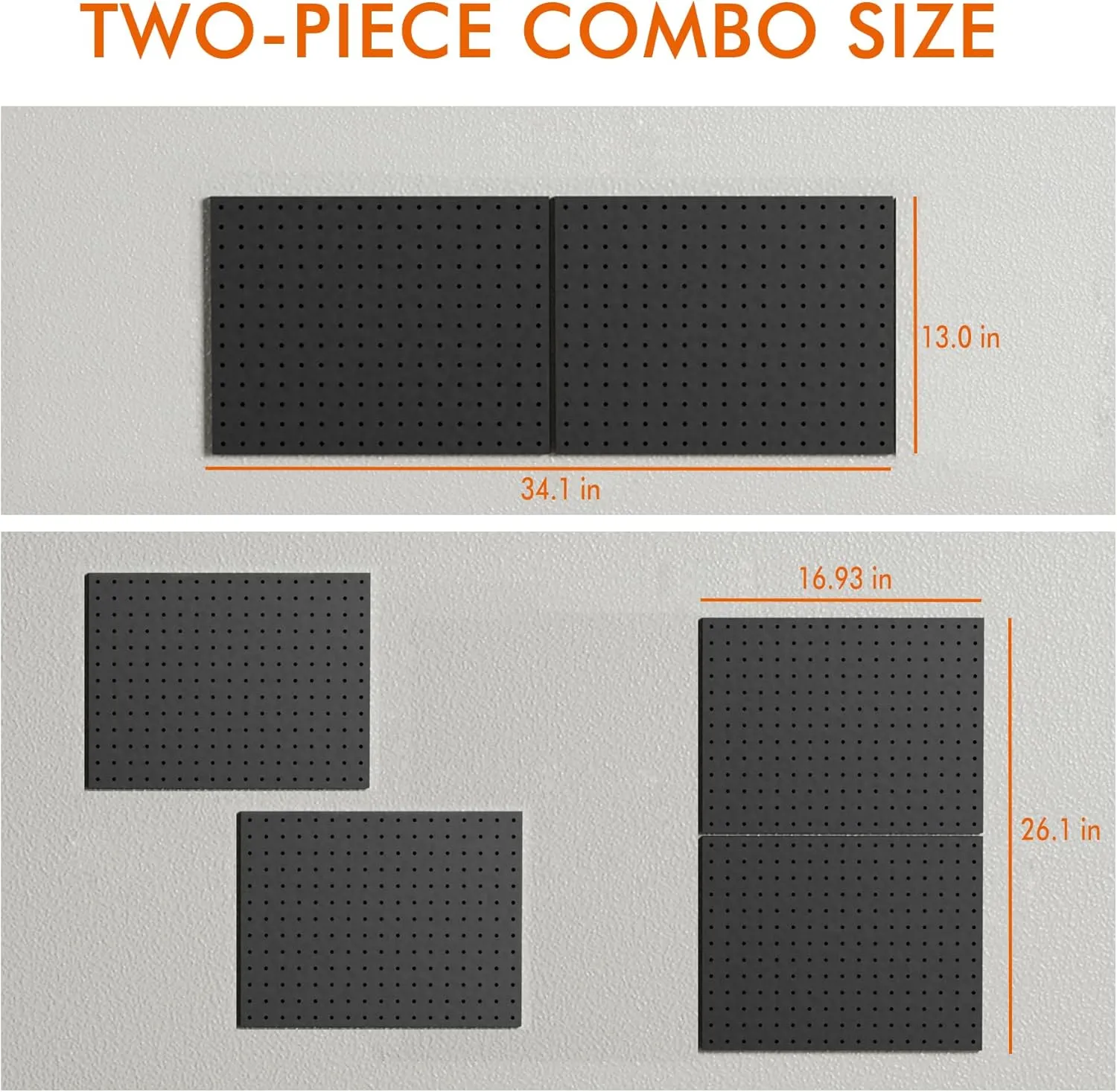 Heavy Duty Metal Pegboard Organizer - Wall Storage Steel Peg Board Panels Set 1/4 inch Round Holes 17"x13" 2 Pack Garage Craft Tool Display Hanging Rack Organization Kit with Mounting Hardware