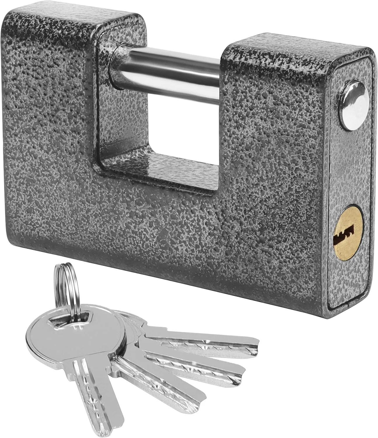 Heavy Duty Padlock with 4 Keys - Hardened Solid Steel Hardware Monoblock Lock - 12mm Thick Shackle - Protector Lock for Garage Door, Containers, Sheds, Shutters, Lockers, Gates and Warehouses