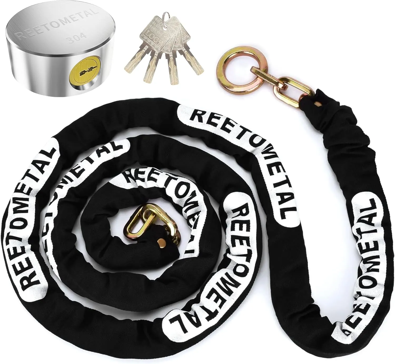 Heavy Duty Security Chain with Hidden Shackle Lock, 10 Foot x 3/8" Thick Hardened Steel Cut-Proof Anti-Theft Chain & Puck Lock for Motorcycles, Bikes, Trailers, Fences, Containers
