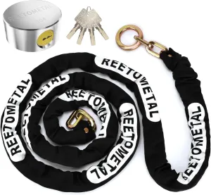 Heavy Duty Security Chain with Hidden Shackle Lock, 10 Foot x 3/8" Thick Hardened Steel Cut-Proof Anti-Theft Chain & Puck Lock for Motorcycles, Bikes, Trailers, Fences, Containers