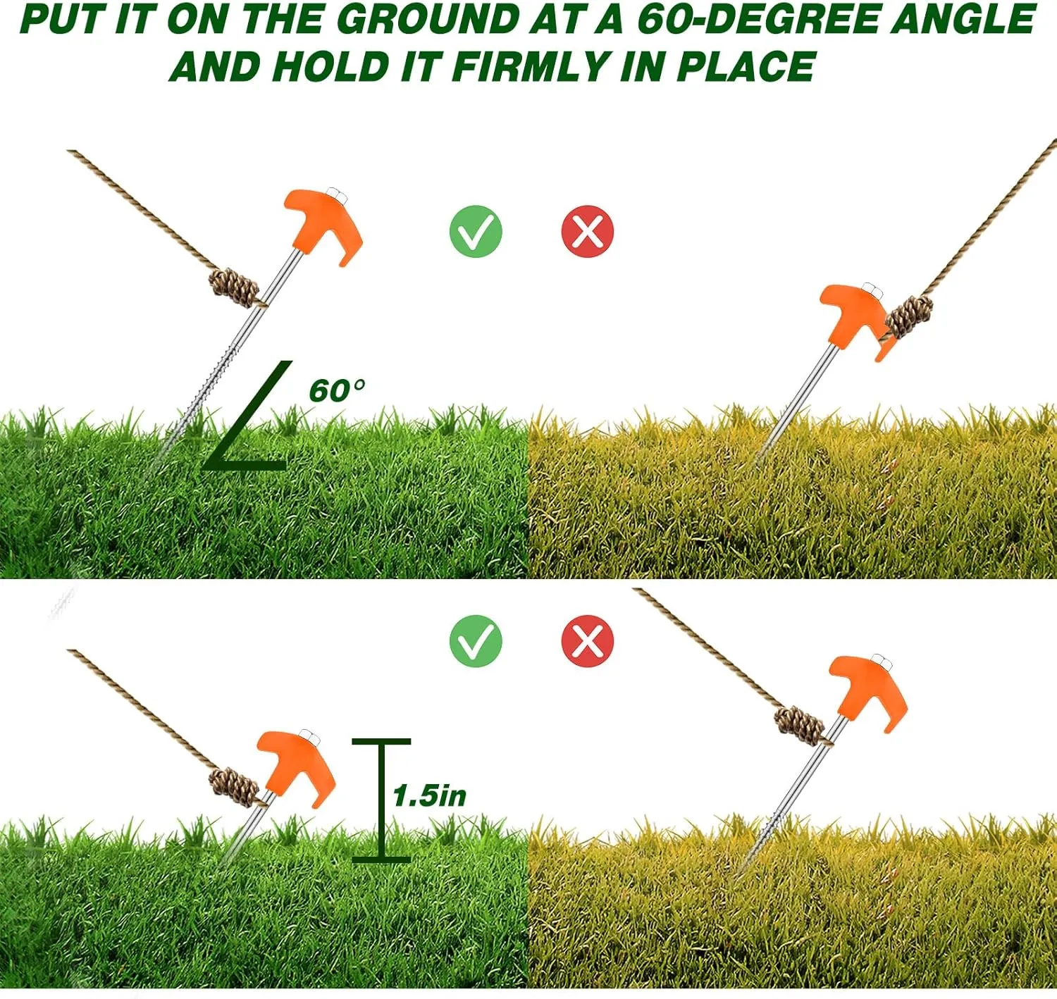 Hicarer 20 Pcs 12 Inch Tent Stakes Screw in Camping Stakes Heavy Duty Metal Spikes Ground Anchor Peg Threaded Tent Spikes with Hex Head Driver for Camping Garden Inflatable (Orange)