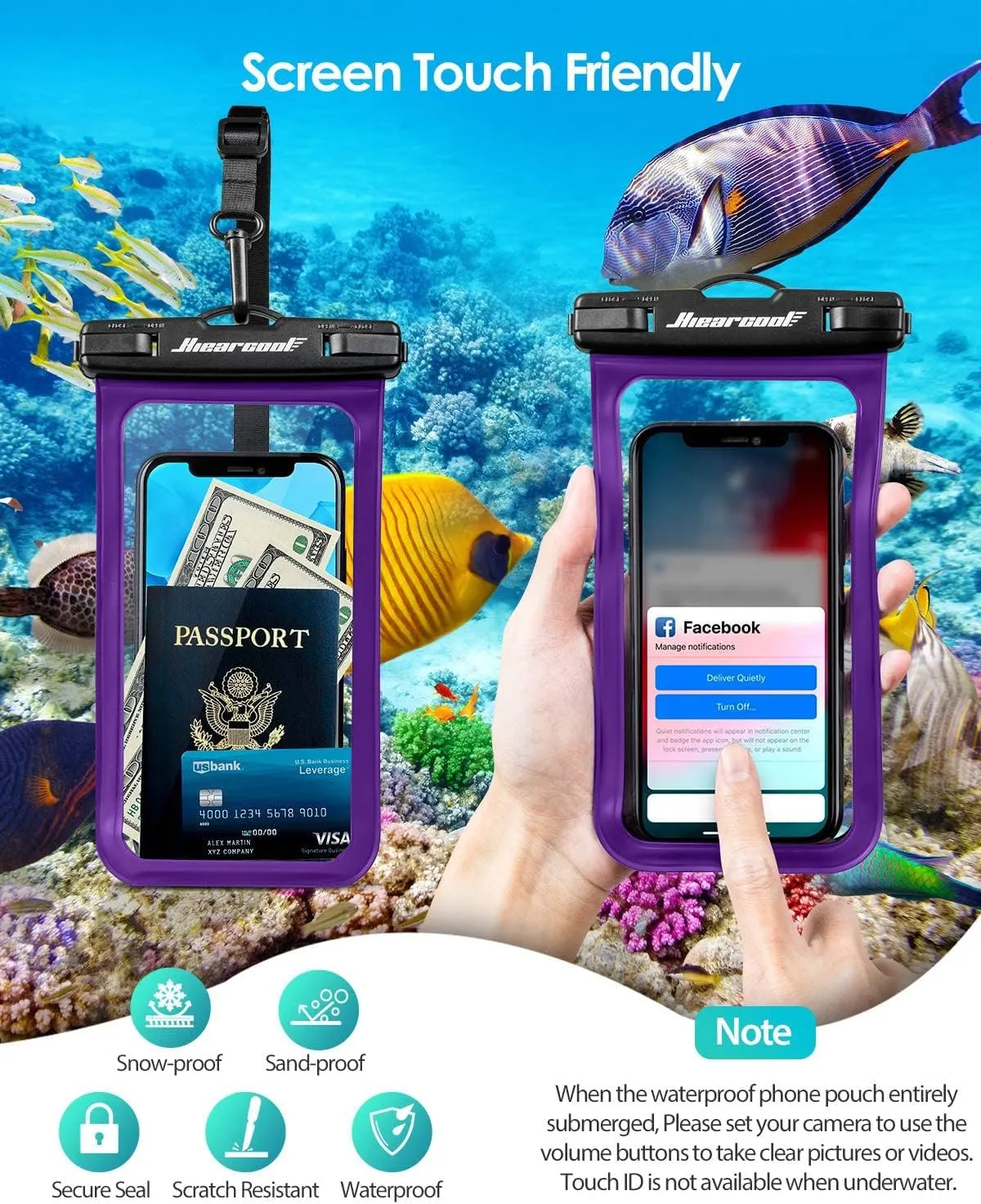 Hiearcool Universal Waterproof Phone Pouch, Dry Bag Compatible for iPhone 16 15 14 13 Pro Max XS Plus Samsung Galaxy S22 Cellphone Up to 8.3", IPX8 Water Proof Cell Phone Case for Beach-2Pack