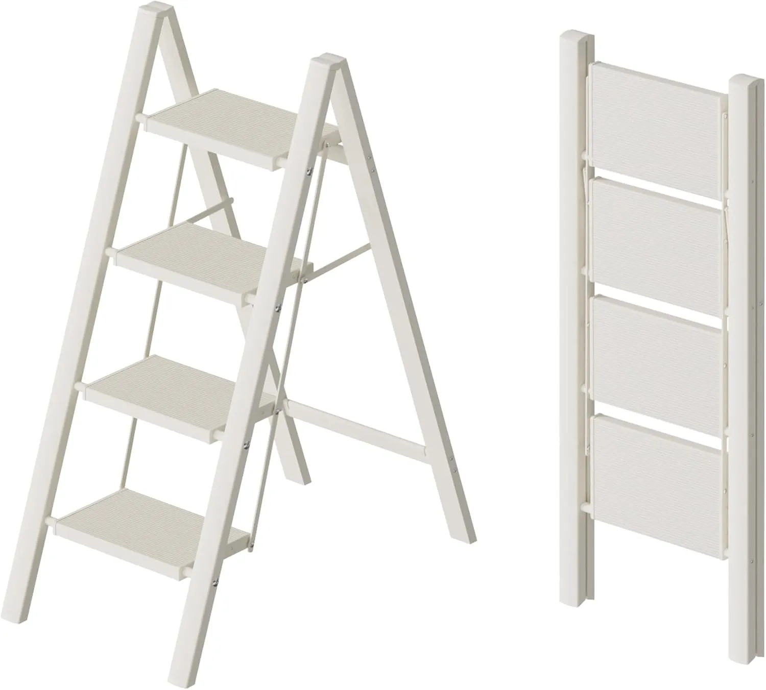 HillhutApex 4 Step Ladder, Lightweight Foldable 4 Step Stool with Anti-Slip Wide Pedal, 330lbs Capacity Aluminum Ladder for Household,Office,Garage(White)