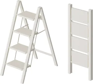 HillhutApex 4 Step Ladder, Lightweight Foldable 4 Step Stool with Anti-Slip Wide Pedal, 330lbs Capacity Aluminum Ladder for Household,Office,Garage(White)