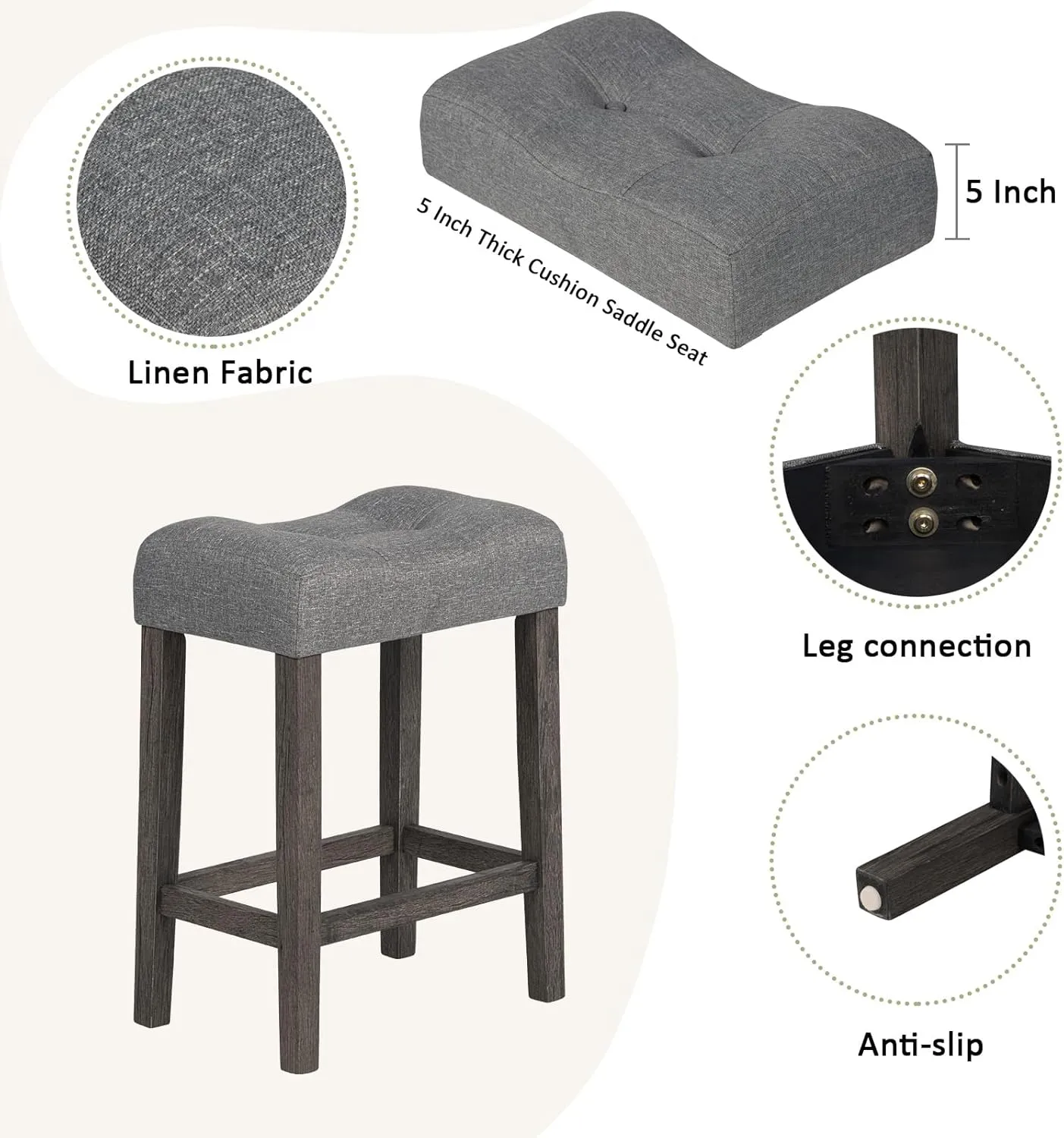 HMFULE 59'' Industrial 4 Piece Bar Table Set with Power Outlet Breakfast Table Behind Couch Table with 3 Padded Stools for Kitchen Living Room Dining Room, Dark Gray
