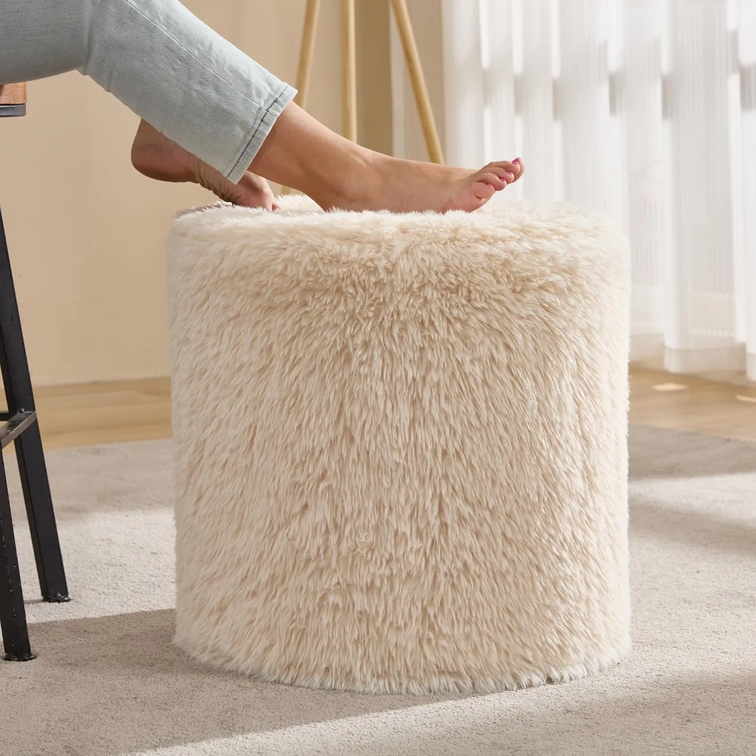 Hobestluk Bean Bag Chairs Ottoman for Adults Bean Bag Chair Footrest Foam Filled Ottoman of BeanBag Footstool of Lazy Sofa for Bedroom, Living Room, Apartment (Small, White)
