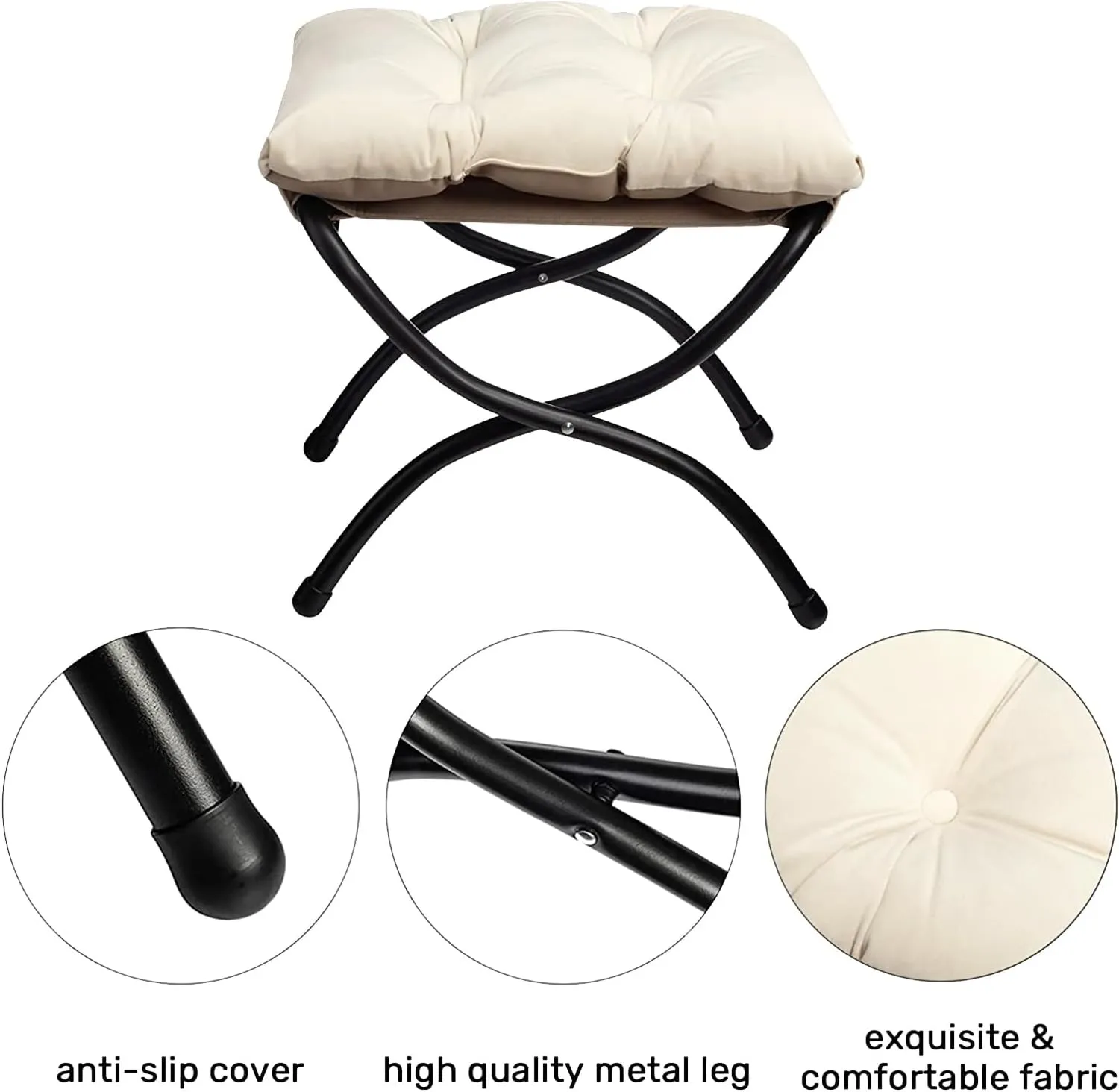 HollyHOME Fabric Lazy Chair with Foldable Ottoman, Accent Comfy Lounge Arm Chair and Folding Footrest Stool Set, Leisure Sofa Reading Chair and Footstool for Living Room, Bedroom, Dorm, Beige