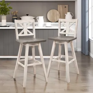 Homelegance Solid Wood High Back Swivel Pub Height Bar Stools Set of 2, Kitchen Stools Pub Height, Foot Rest, X Back, Tall Wooden Armless Dining Chairs for Kitchen Island, Farmhouse, Rustic, White