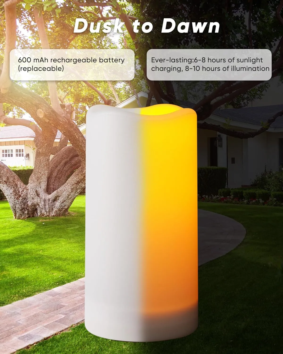 Homemory Solar Powered Candles Outdoor Waterproof, Flickering Glow, Rechargeable Candles, Solar Powered Candles for Outside, Lanterns, Sensor Only, Dusk to Dawn, Set of 3